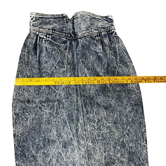 Vintage 80s High Rise  Acid Wash Denim Pencil slit Skirt Size 9 juniors pleated - Picture 6 of 7